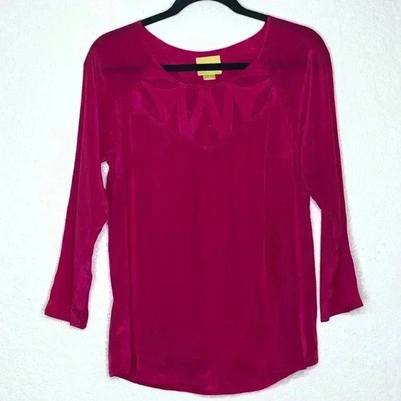 Anthropologie Maeve Top Size 10 Fuchsia Cutout Neckline - Picture 2 of 6